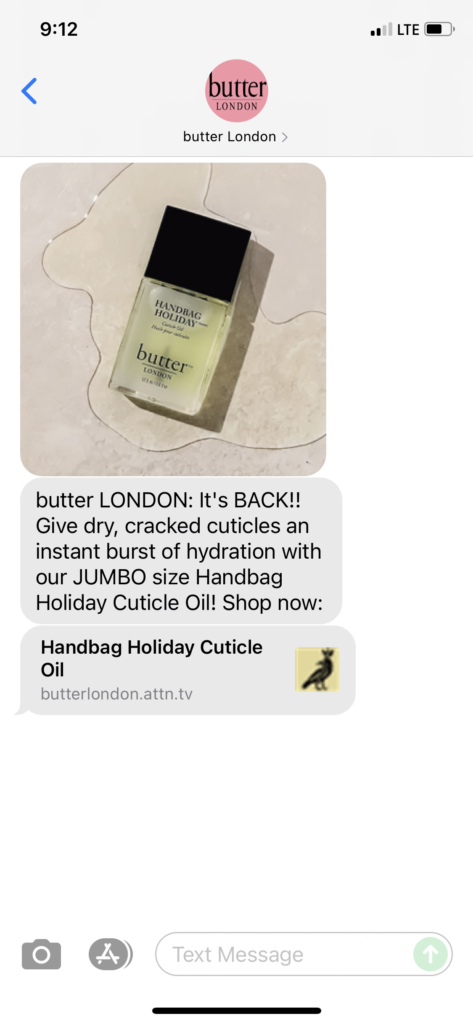 butter London Text Message Marketing Example - 11.03.2021