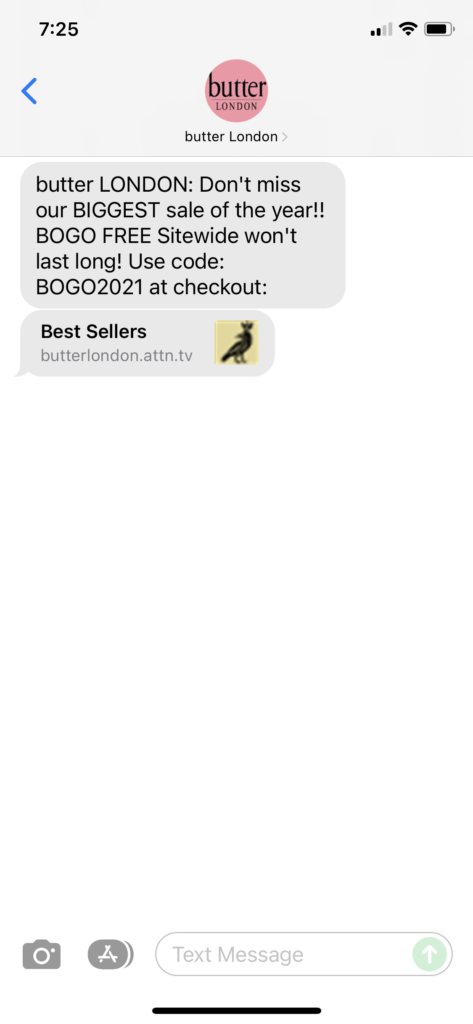 butter London Text Message Marketing Example - 11.19.2021