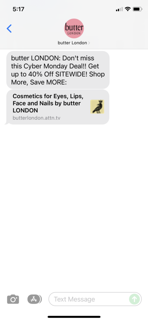 butter London Text Message Marketing Example - 11.29.2021