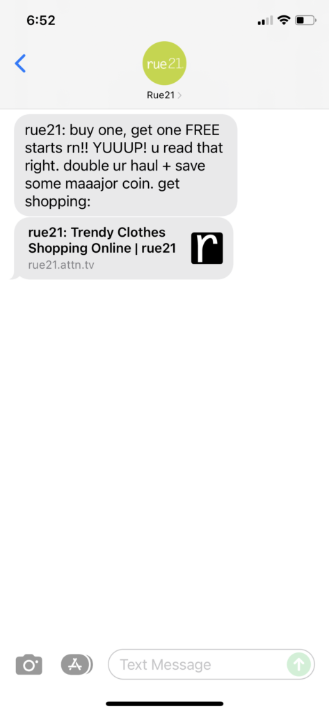 rue21 Text Message Marketing Example - 11.10.2021