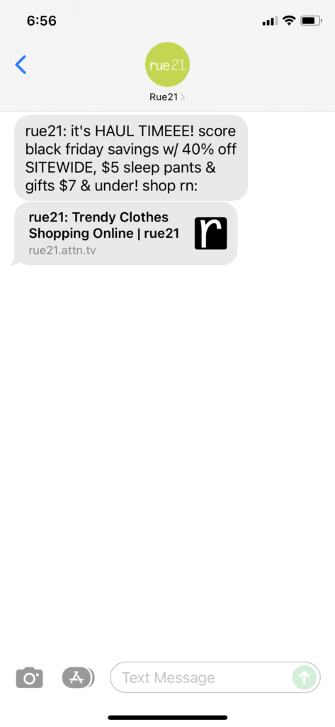 rue21 Text Message Marketing Example - 11.26.2021