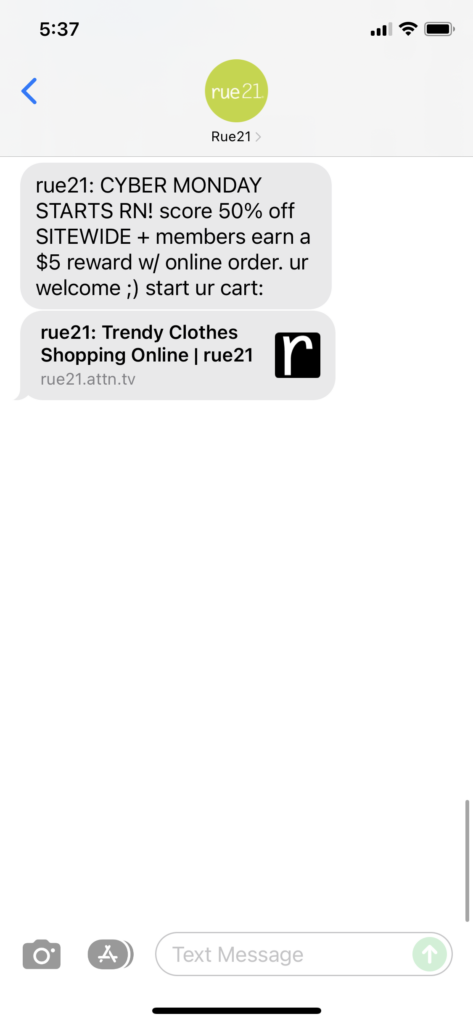 rue21 Text Message Marketing Example - 11.28.2021