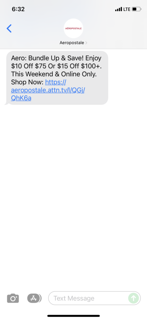 Aeropostale Text Message Marketing Example - 12.04.2021