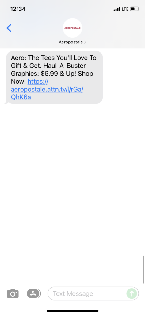 Aeropostale Text Message Marketing Example - 12.15.2021
