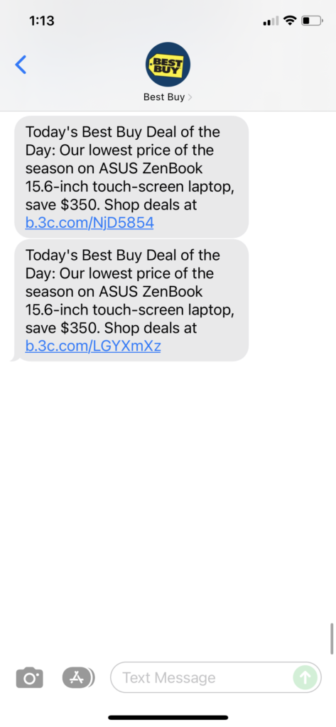 Best Buy 1 Text Message Marketing Example - 12.14.2021