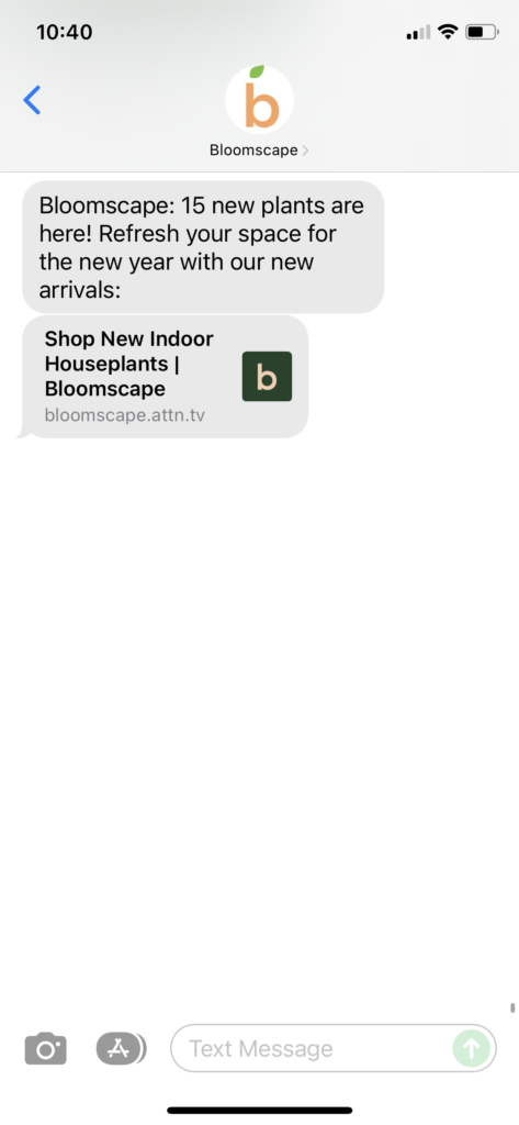 Bloomscape Text Message Marketing Example - 12.26.2021