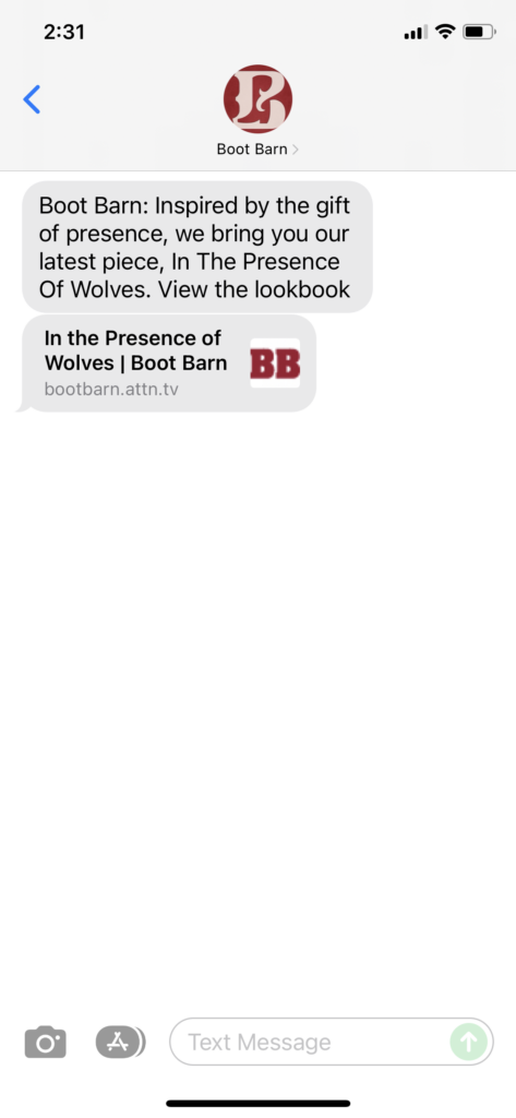 Boot Barn Text Message Marketing Example - 12.06.2021