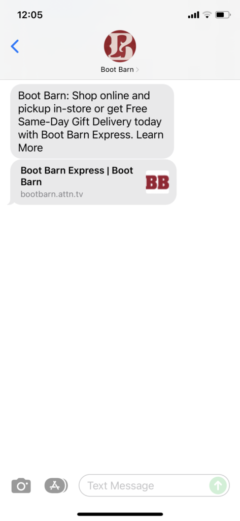 Boot Barn Text Message Marketing Example - 12.20.2021