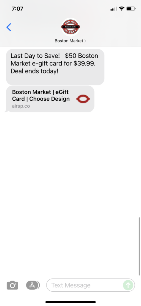Boston Market Text Message Marketing Example - 12.10.2021