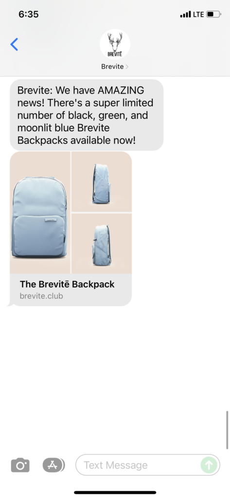 Brevite Text Message Marketing Example - 12.04.2021