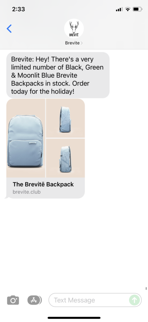 Brevite Text Message Marketing Example - 12.06.2021
