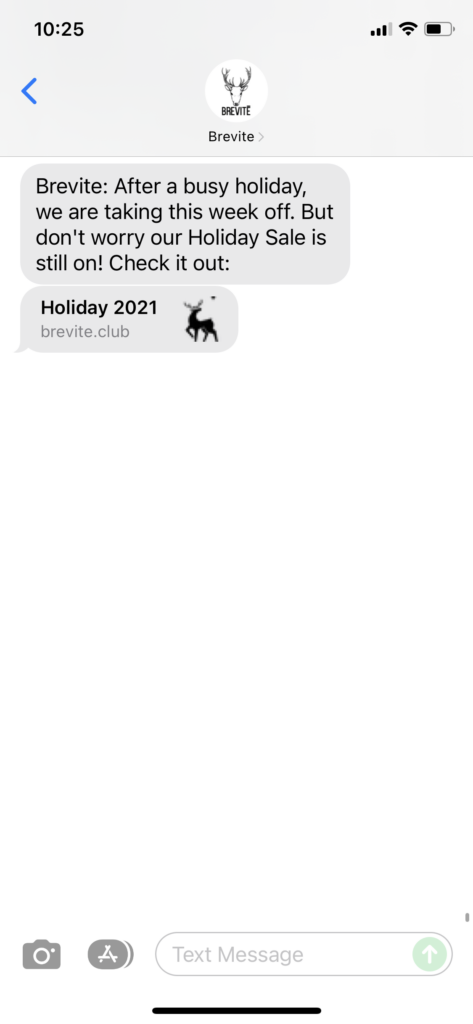 Brevite Text Message Marketing Example - 12.27.2021