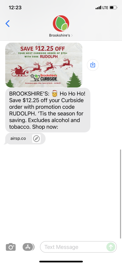 Brookshire's Text Message Marketing Example - 12.16.2021