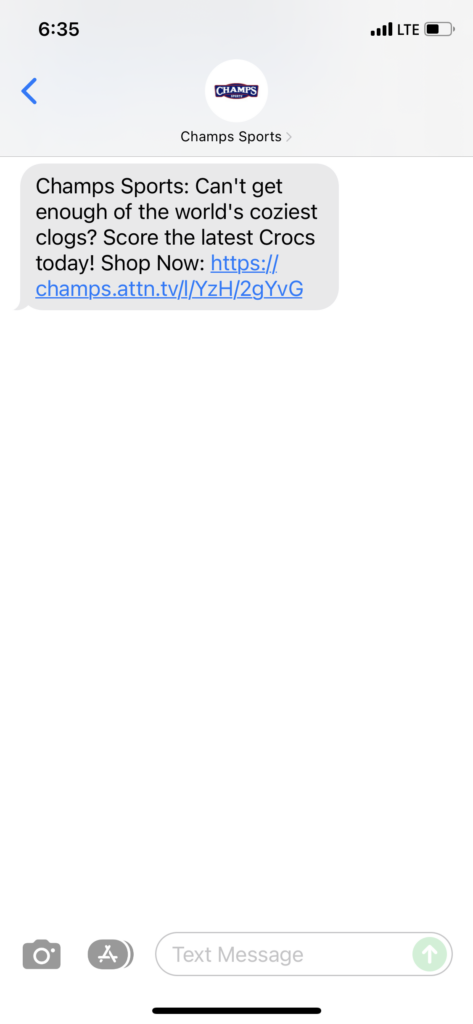 Champs Text Message Marketing Example - 12.04.2021