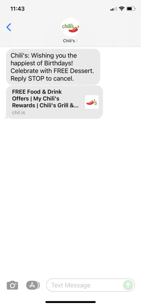 Chili's Text Message Marketing Example - 12.18.2021