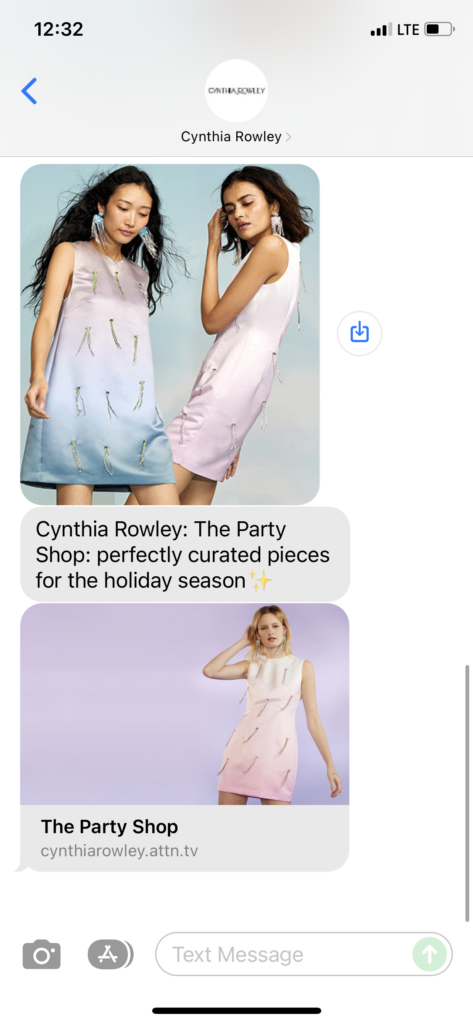 Cynthia Rowley Text Message Marketing Example - 12.15.2021