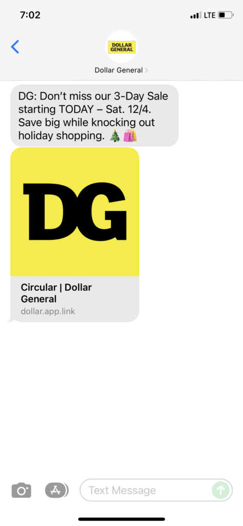 Dollar General Text Message Marketing Example - 12.02.2021