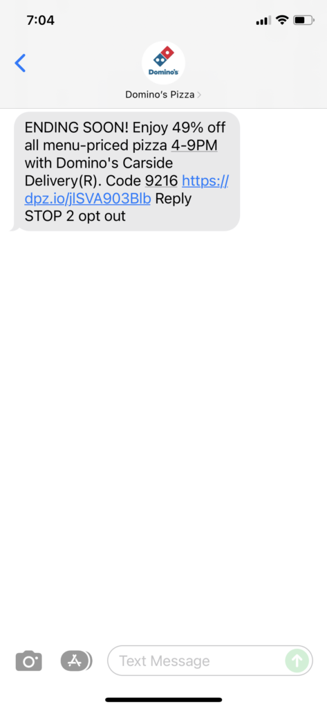 Domino's Text Message Marketing Example - 12.10.2021