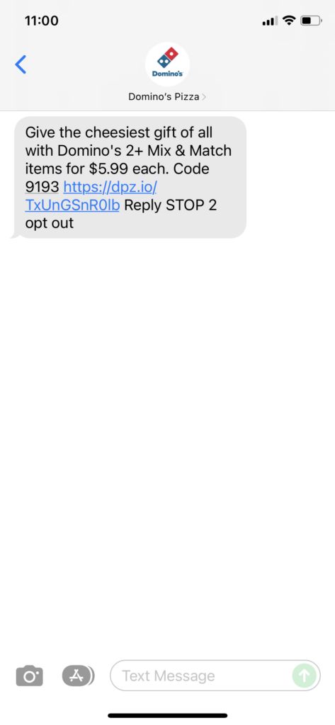 Domino's Text Message Marketing Example - 12.24.2021