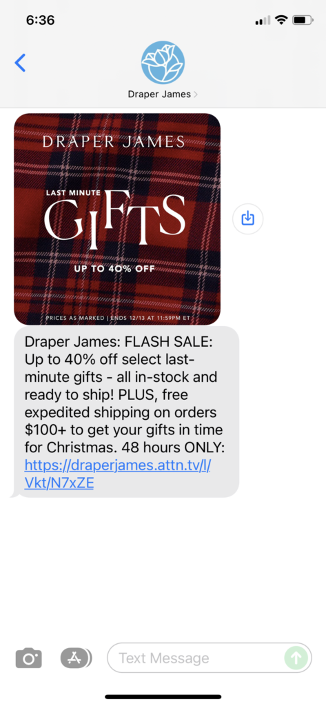 Draper James Text Message Marketing Example - 12.12.2021