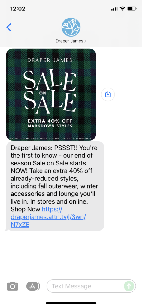 Draper James Text Message Marketing Example - 12.17.2021