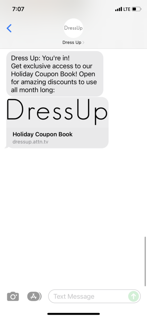 Dress Up Text Message Marketing Example - 12.02.2021