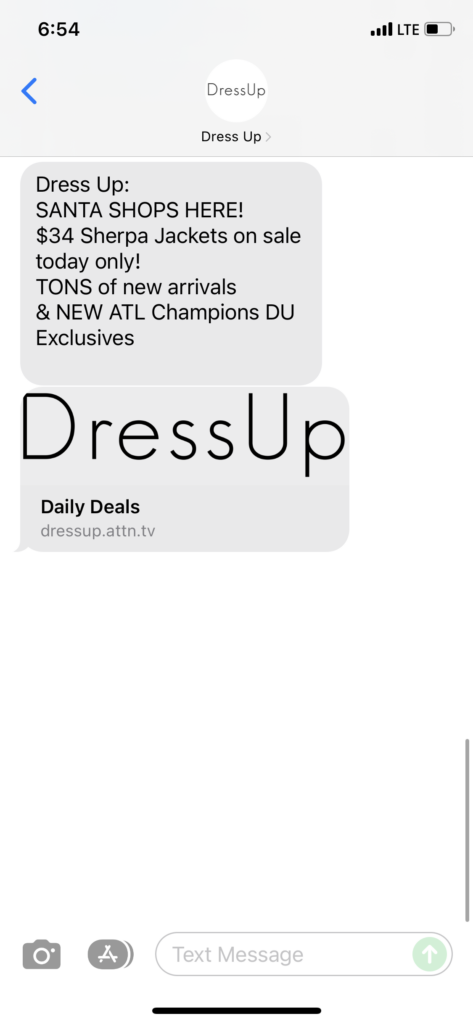 Dress Up Text Message Marketing Example - 12.03.2021