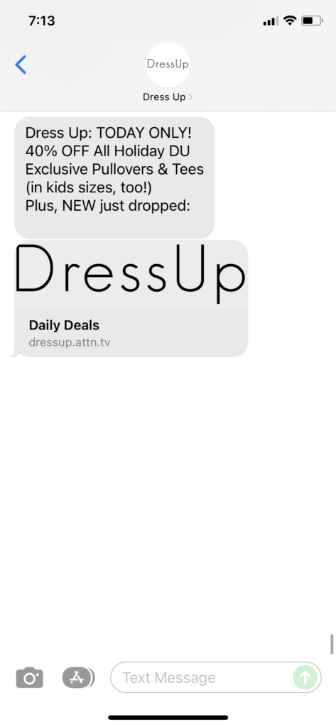 Dress Up Text Message Marketing Example - 12.10.2021
