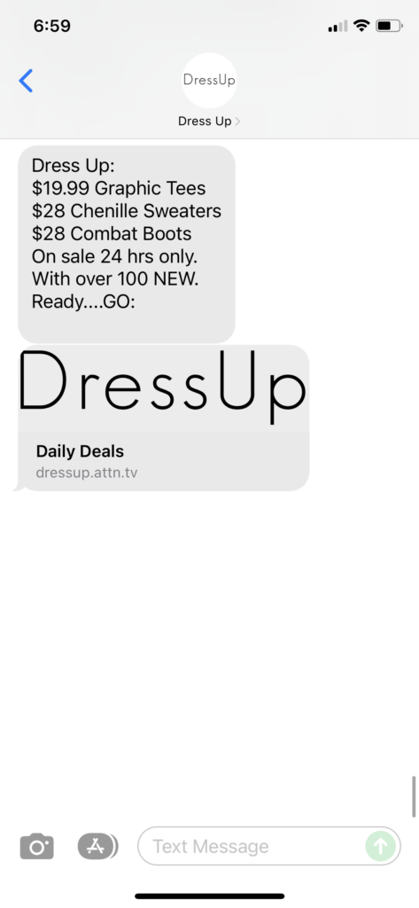 Dress Up Text Message Marketing Example - 12.11.2021