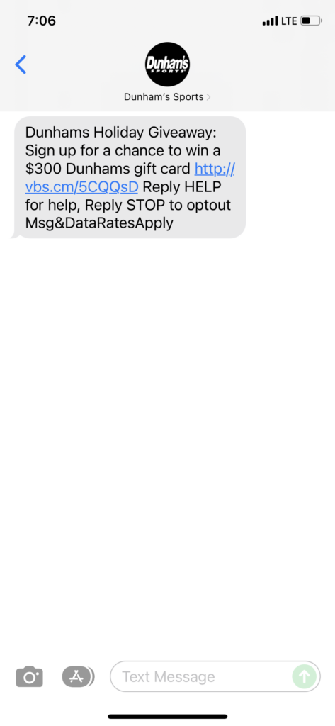 Dunham's Text Message Marketing Example - 12.02.2021