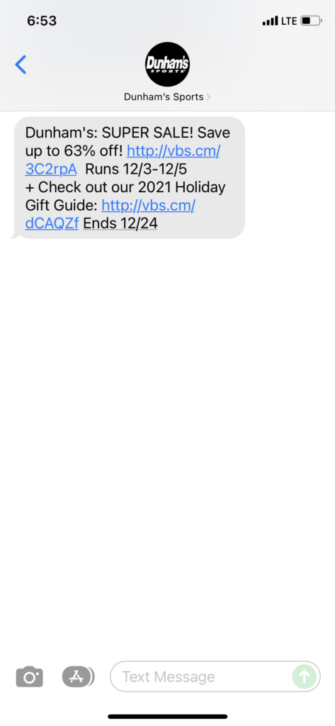 Dunham's Text Message Marketing Example - 12.03.2021