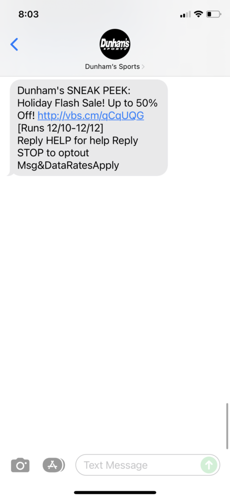 Dunham's Text Message Marketing Example - 12.09.2021