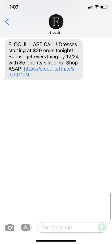 Eloquii Text Message Marketing Example - 12.14.2021