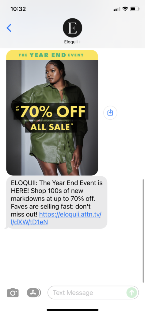 Eloquii Text Message Marketing Example - 12.26.2021