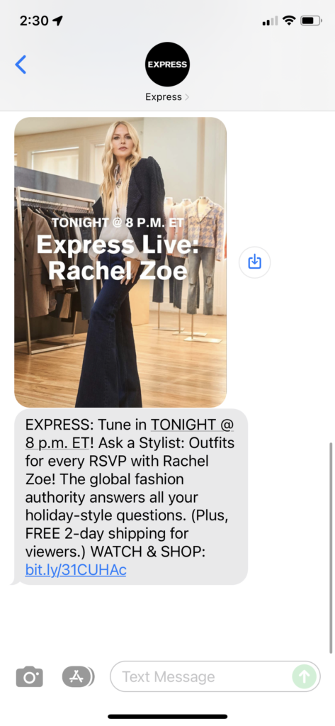 Express Text Message Marketing Example - 12.06.2021