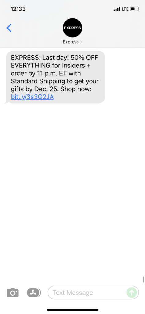 Express Text Message Marketing Example - 12.15.2021