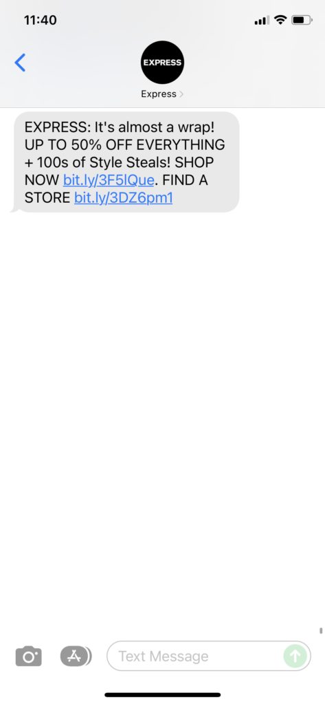 Express Text Message Marketing Example - 12.18.2021