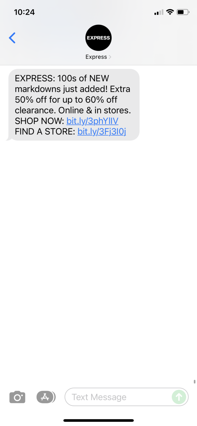 Express Text Message Marketing Example – 12.27.2021 | SMS Archives