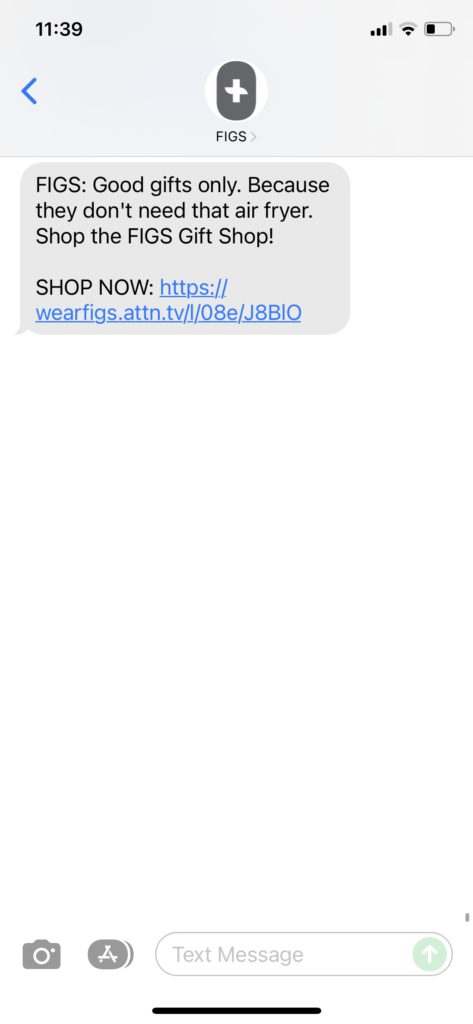 FIGS Text Message Marketing Example - 12.01.2021