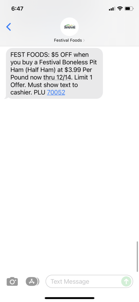 Festival Foods Text Message Marketing Example - 12.12.2021