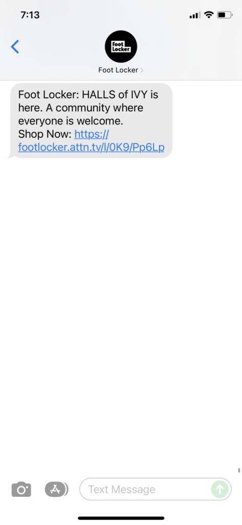 Foot Locker Text Message Marketing Example - 12.10.2021