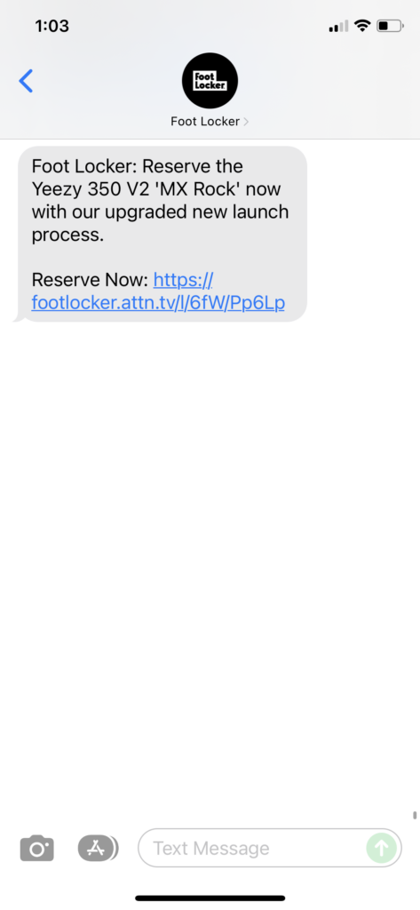 Foot Locker Text Message Marketing Example - 12.20.2021