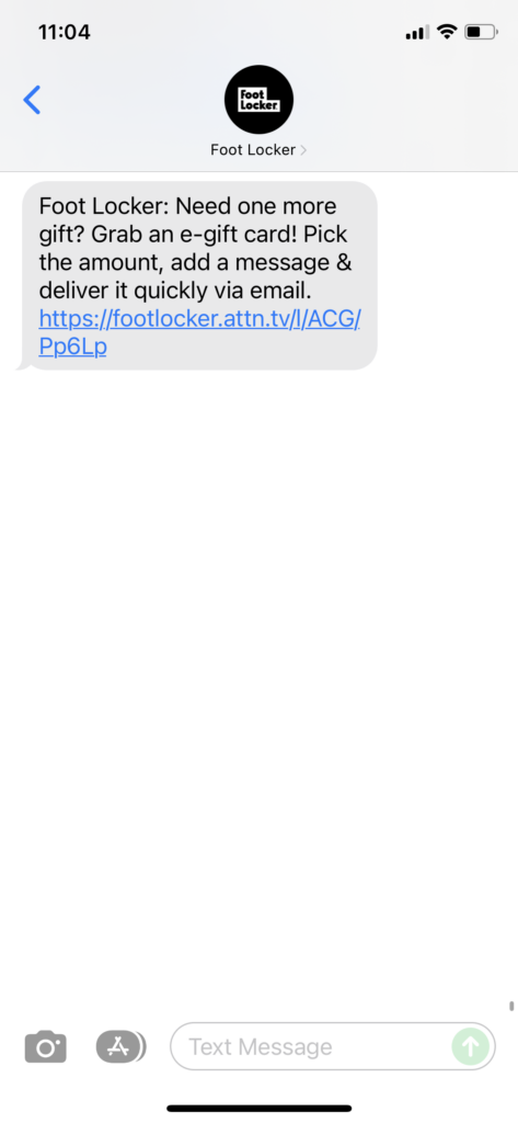 Foot Locker Text Message Marketing Example - 12.24.2021