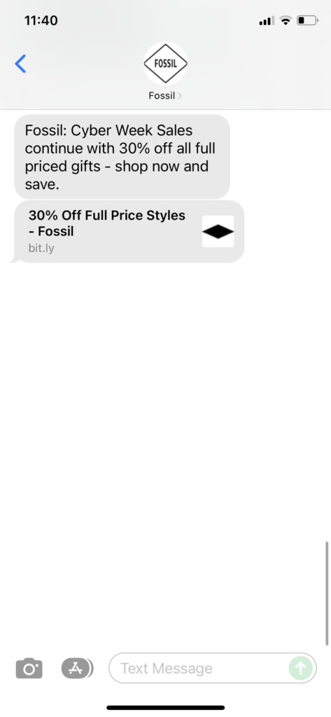 Fossil Text Message Marketing Example - 12.01.2021