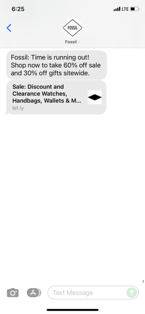 Fossil Text Message Marketing Example - 12.05.2021