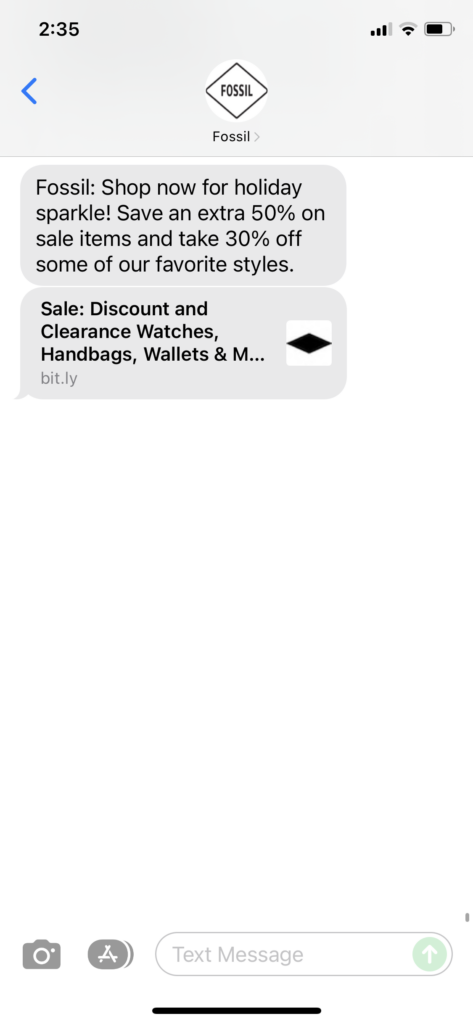 Fossil Text Message Marketing Example - 12.06.2021