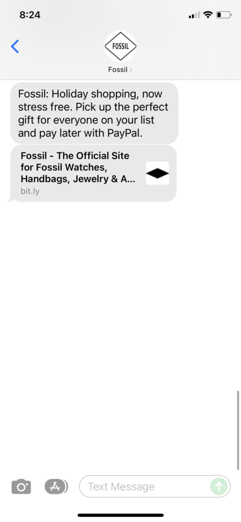 Fossil Text Message Marketing Example - 12.08.2021