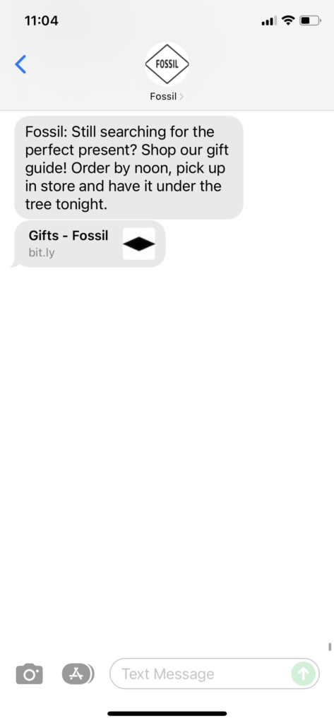 Fossil Text Message Marketing Example - 12.24.2021