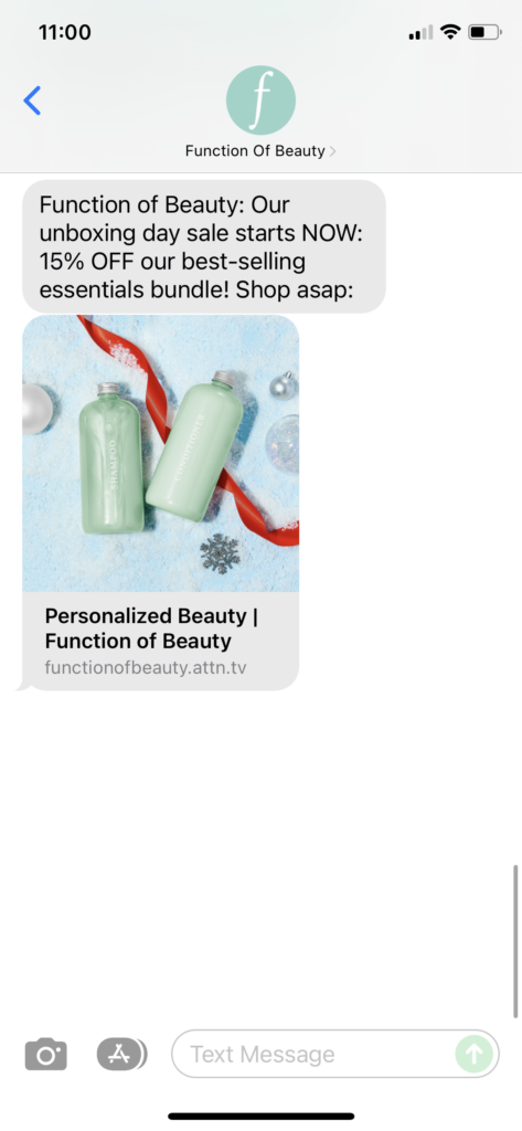 Function of Beauty Text Message Marketing Example - 12.24.2021