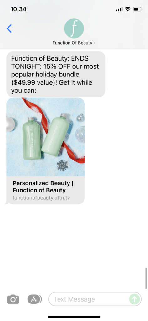Function of Beauty Text Message Marketing Example - 12.26.2021